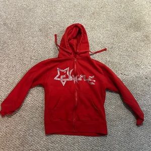 Clxne Rhinestone Red Zip Up hoodie Size Small
